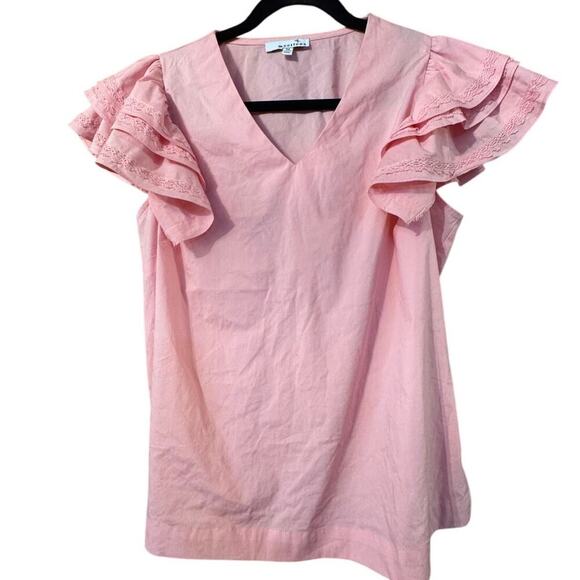 Moelleux flutter ruffle lace sleeve v-neck Pink M feminine girly Victorian - Picture 1 of 7